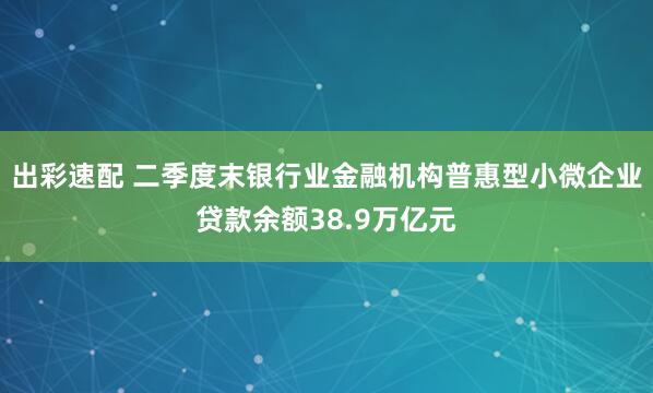 出彩速配 二季度末银行业金融机构普惠型小微企业贷款余额38.9万亿元